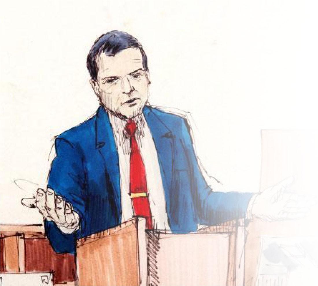 Sketch of Komie in Court